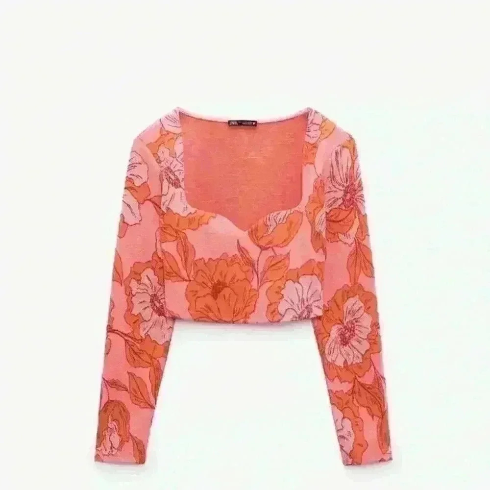 Zara Jacquard Pink Crop Top Size L